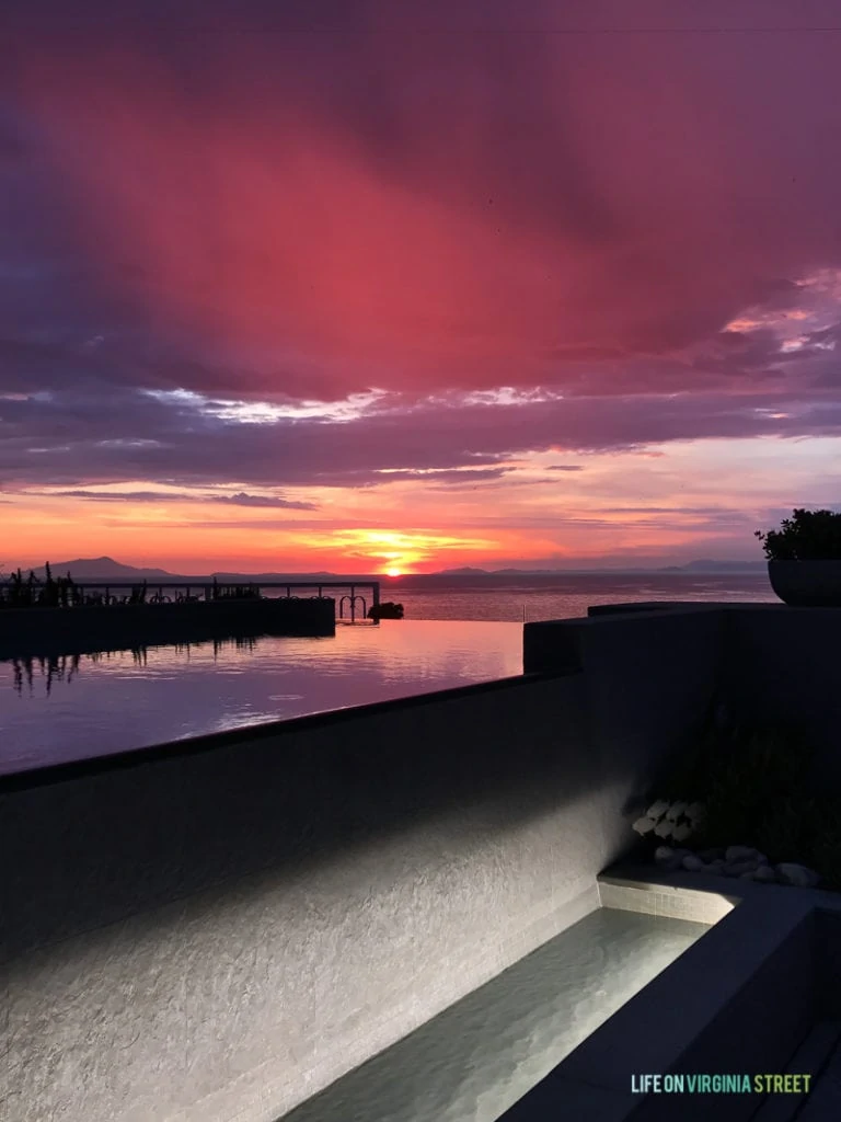 The sunset and pool of the hotel.