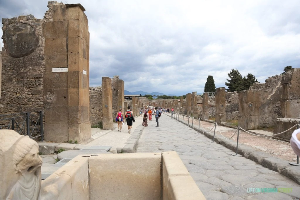 A long stone path in Pompeii.