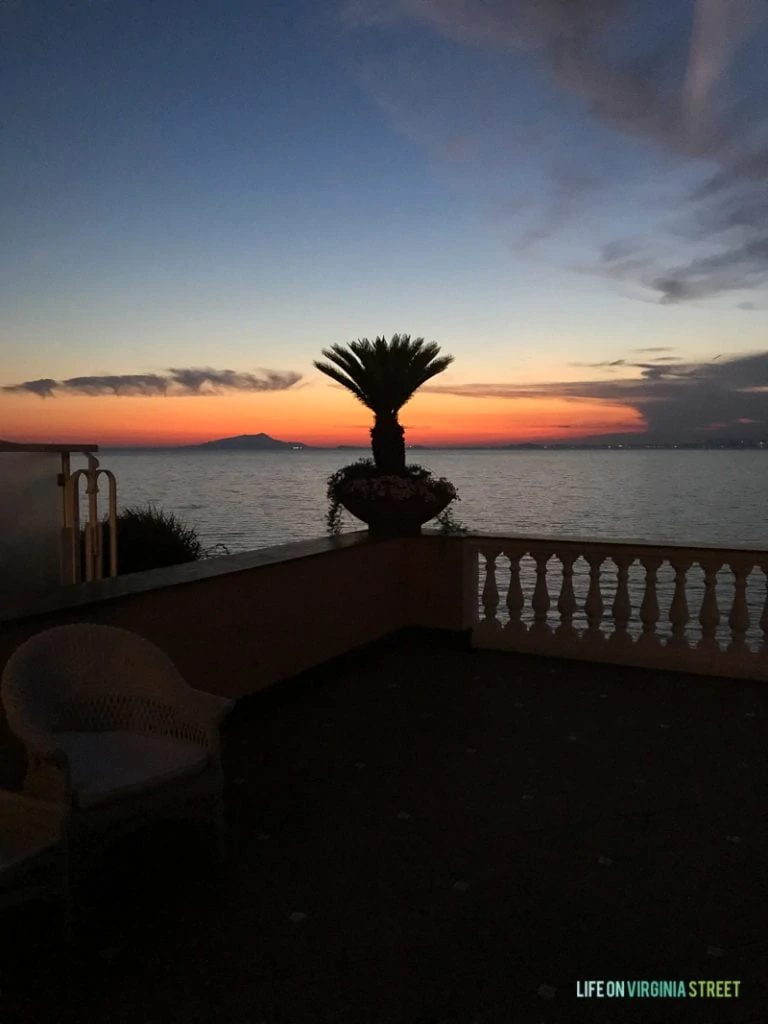A sunset off the balcony of the hotel.