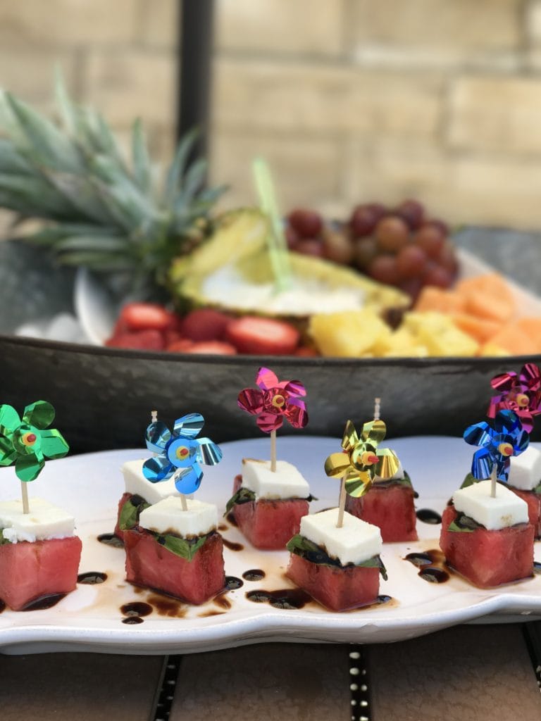 Watermelon caprese appetizers