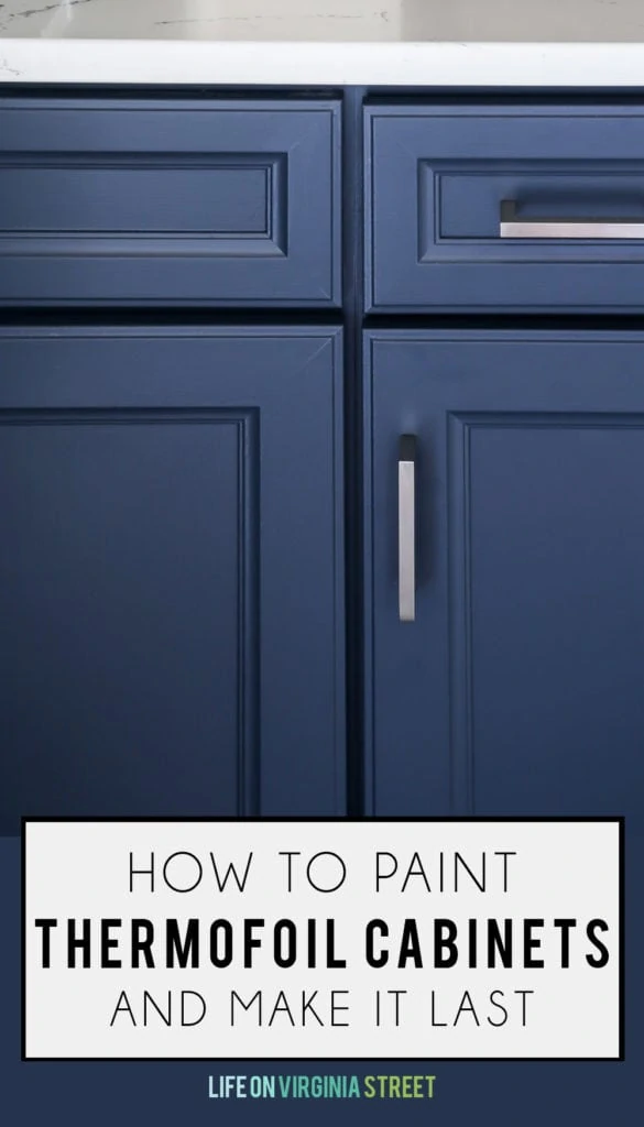 Great tips and tricks on how to paint thermofoil cabinets and make it last. These tips also work for laminate cabinets!