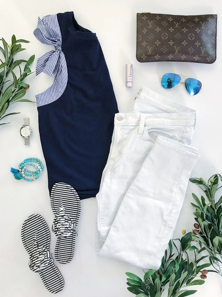 Navy Blue and White Striped Summer Outfit