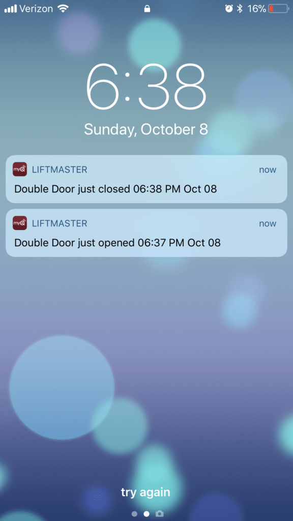  This is what the alert looks like on your phone when you have Liftmaster.