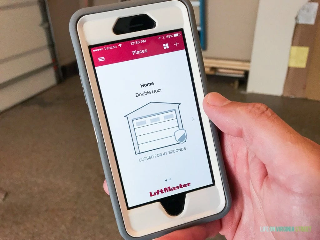 Liftmaster garage door app on phone.