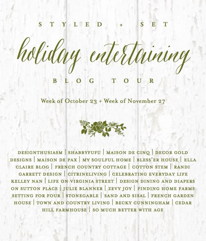 Holiday entertaining blog tour poster.