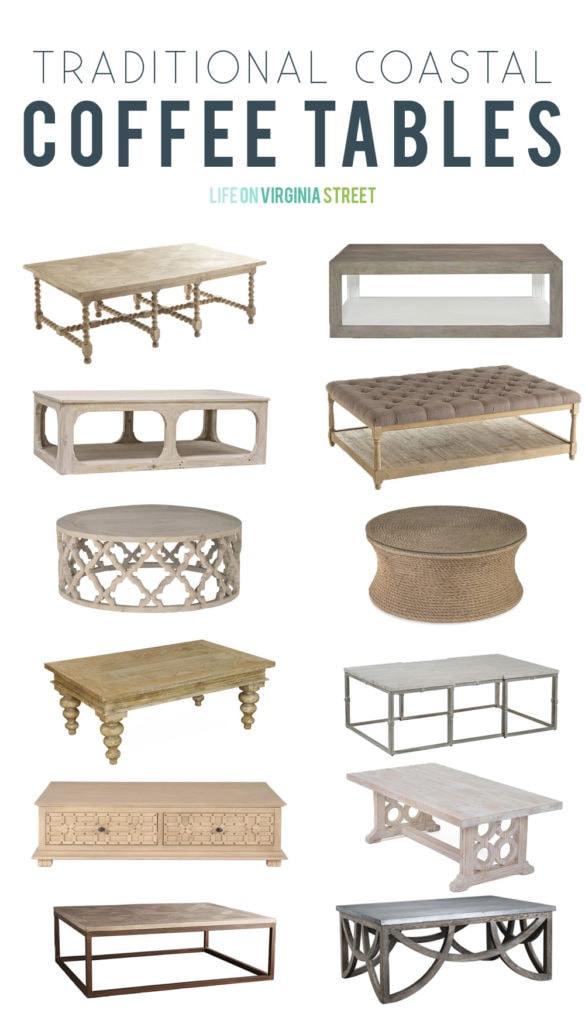 Traditional coastal coffee tables pictured.