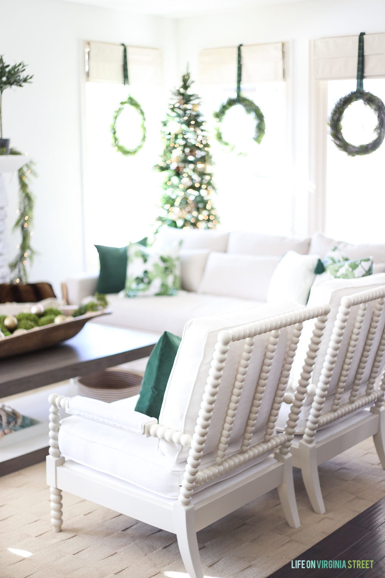Christmas Home Tour: Green and White Living Room and Dining Room - Life