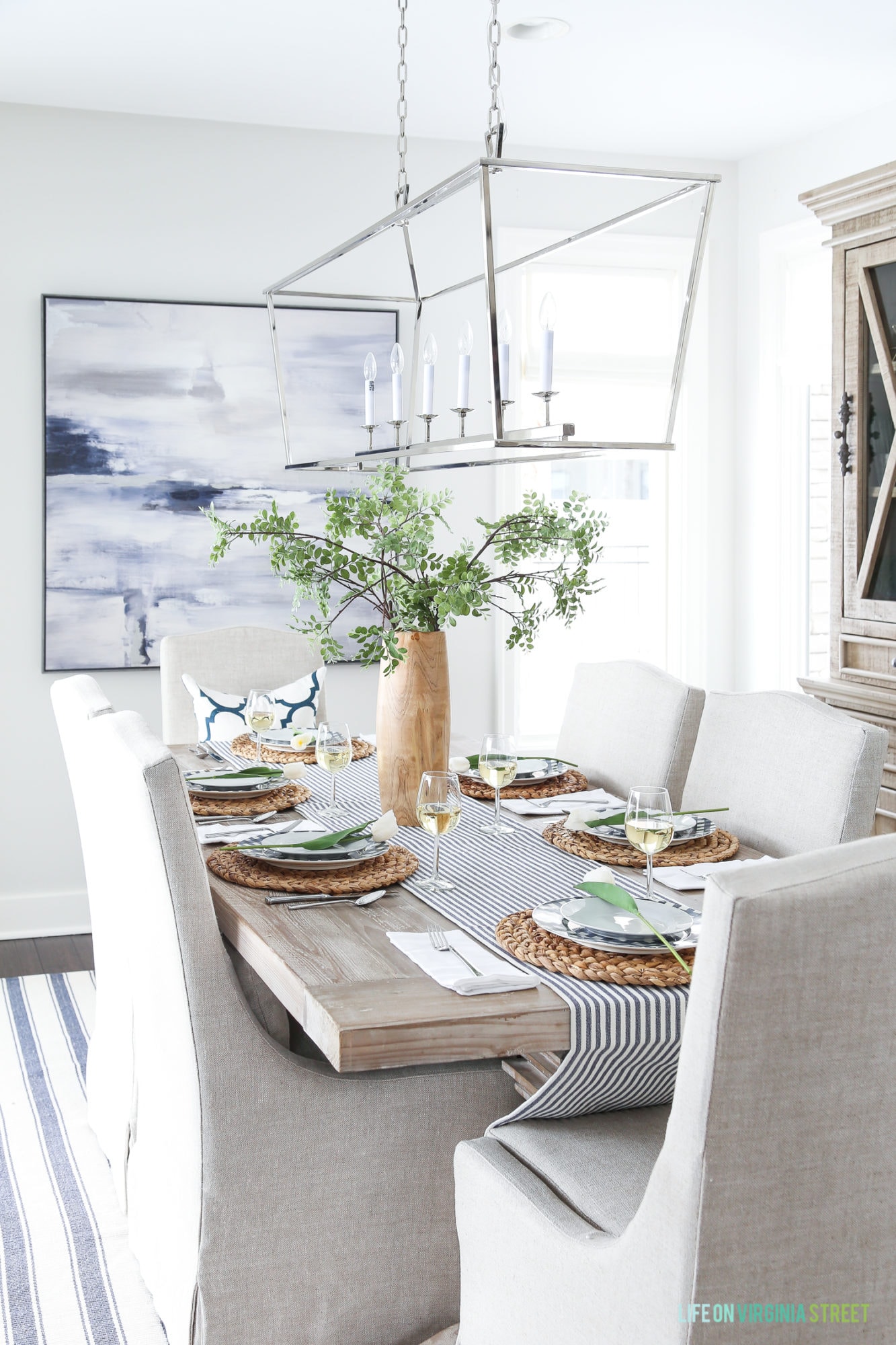 A Simple Navy Blue and White Easter Tablescape - Life On Virginia Street