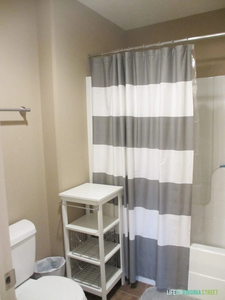 The before photo of our Jack & Jill bathroom and shower space, prior to renovation.