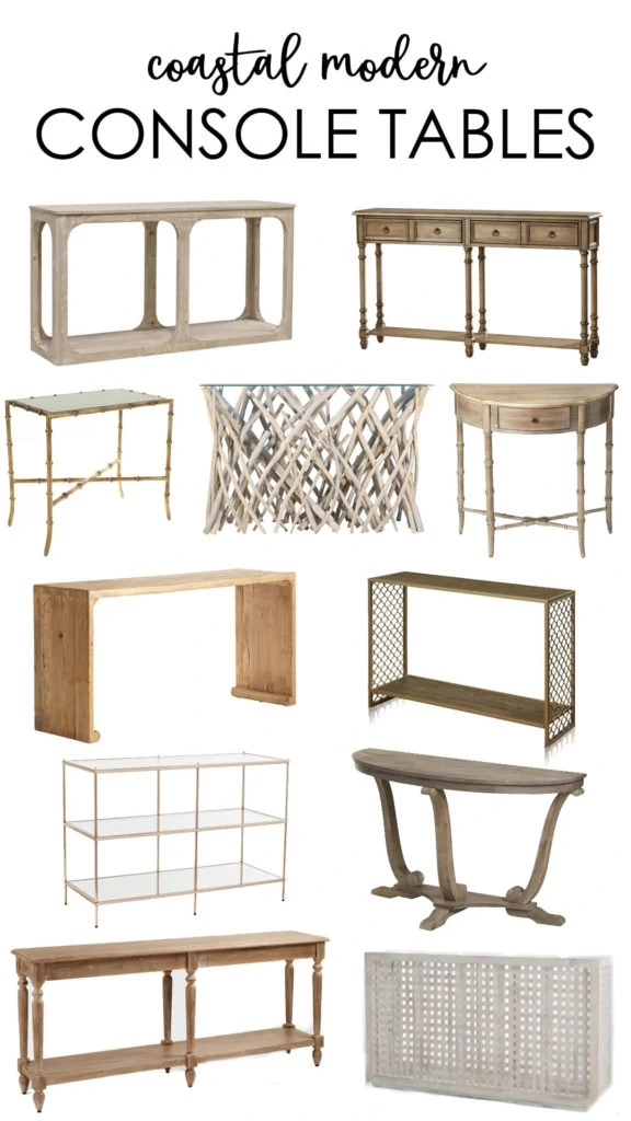 A curated collection of coastal modern console tables. More than 20 beautiful styles at all price points that fit well with the beachy or coastal style home!