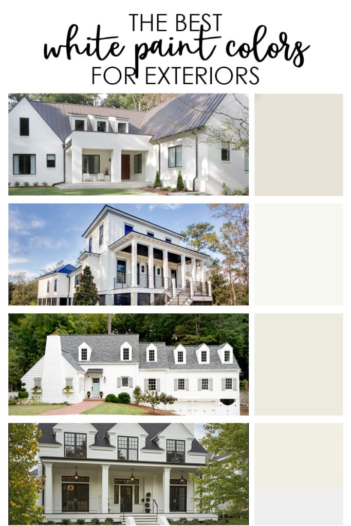 Une collection des meilleures couleurs de peinture blanche extérieure pour votre maison. Comprend une longue liste de recommandations et des exemples photo réels de ces couleurs sur des maisons.