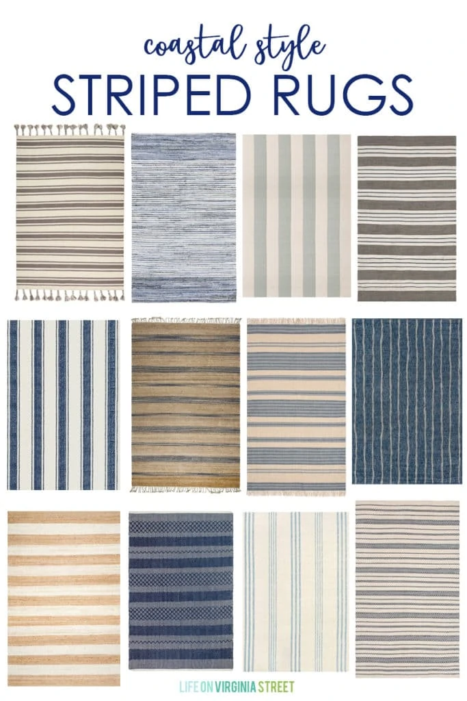 A collection of coastal style striped rugs that add a beachy charm to any indoor or outdoor space! 