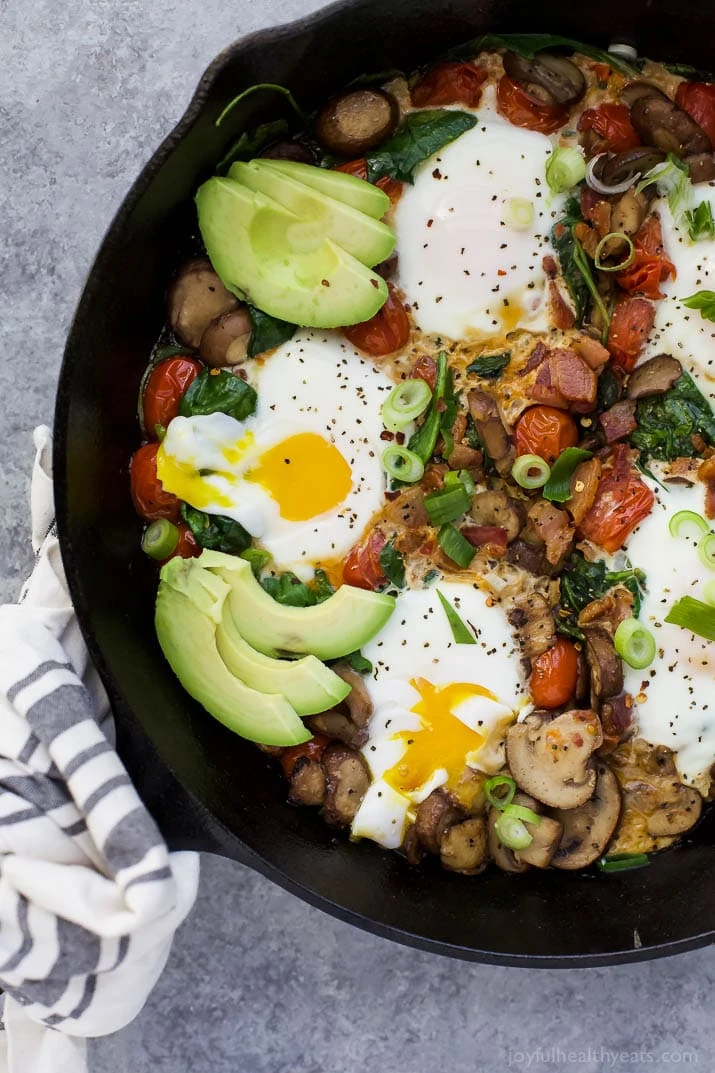 Spinach Mushroom Breakfast Skillet With Eggs Recipe.