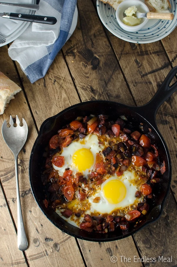 Chorizo and egg skillet breakfast.