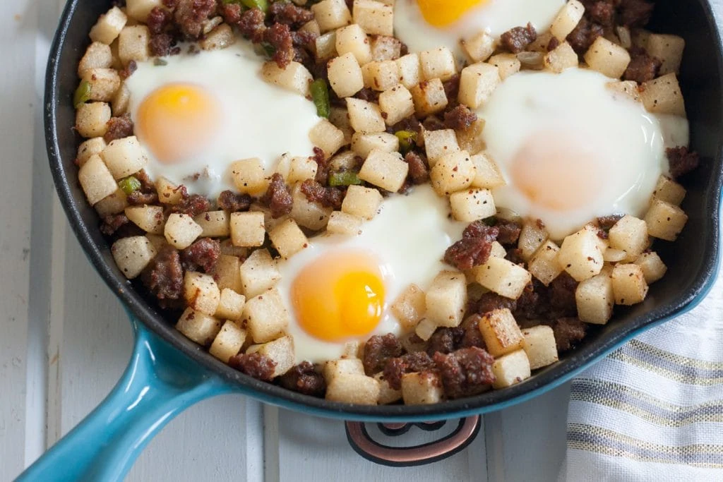 Jicama with eggs skillet breakfast.