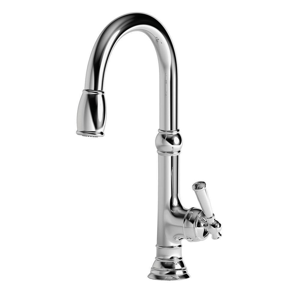 A Newport Brass Jacobean kitchen faucet.