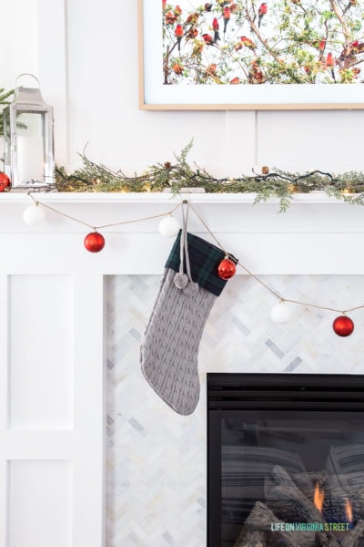 Our Christmas Mantel &amp; DIY Ornament Garland - Life On Virginia Street