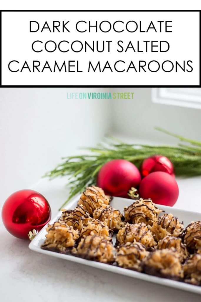 This dark chocolate coconut salted caramel macaroons recipe is not only easy, but also no-bake! This sweet and salty treat is perfect for the holidays and Christmas cookie exchanges!
