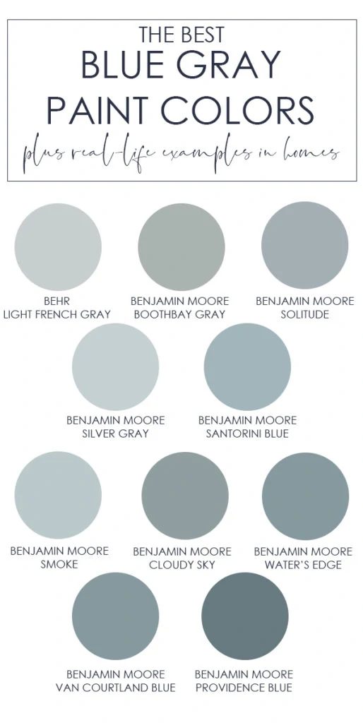A collection of the best blue gray paint colors! The post also includes examples of these colors in real spaces so you can envision exactly how the color will look in your own home!