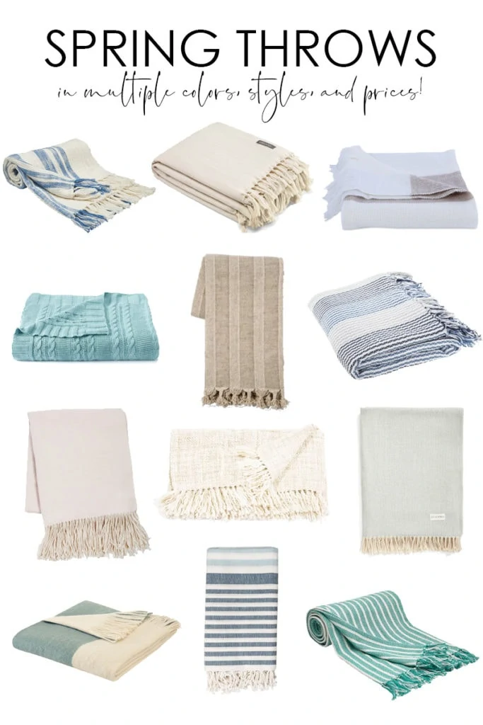 A huge collection of spring throws. They come in tons of color, style and price point options. Throws are the perfect way to inject a little spring color into your decor!