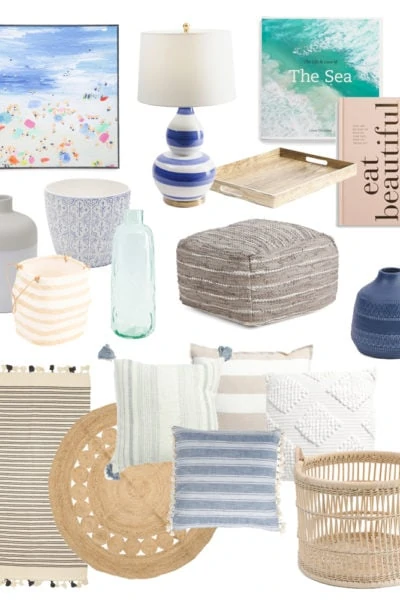 TJ Maxx home decor favorite finds. So many of these pillows, rugs, baskets, vases and art are perfect for spring and summer!