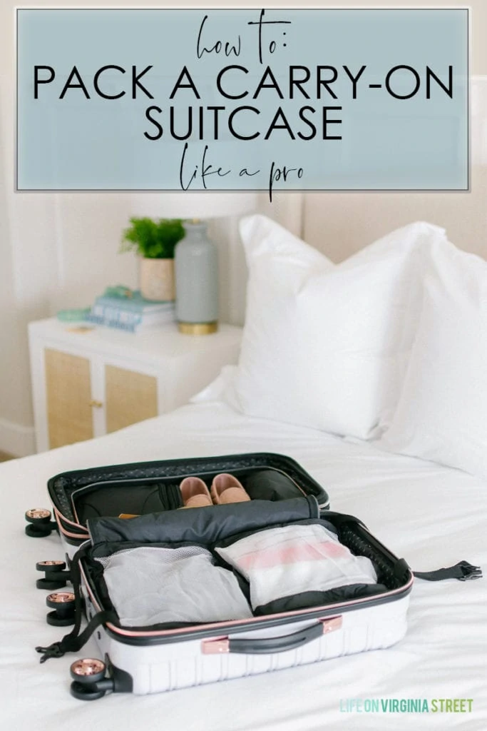 A detailed tutorial with travel day outfit ideas and tips on how to pack a carry-on suitcase like a pro!