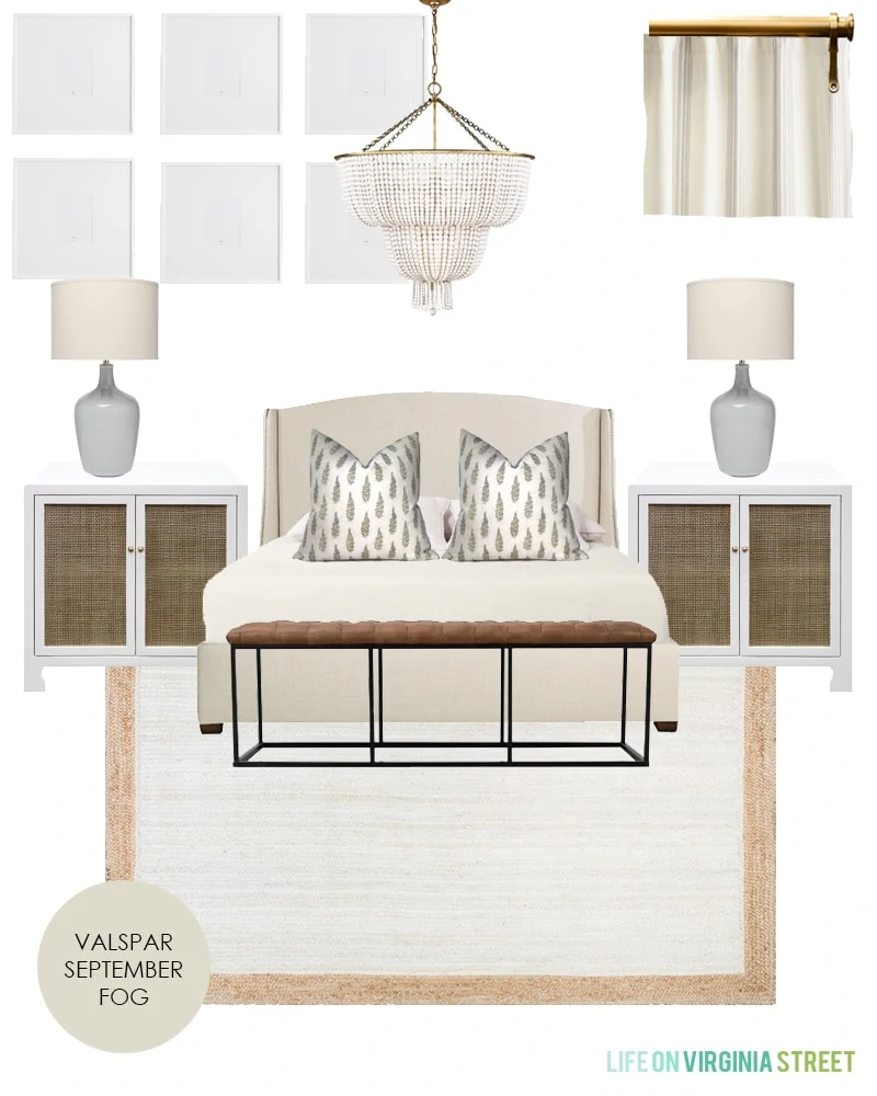 Gorgeous master bedroom design plans for a neutral bedroom with lots of texture and layers!
