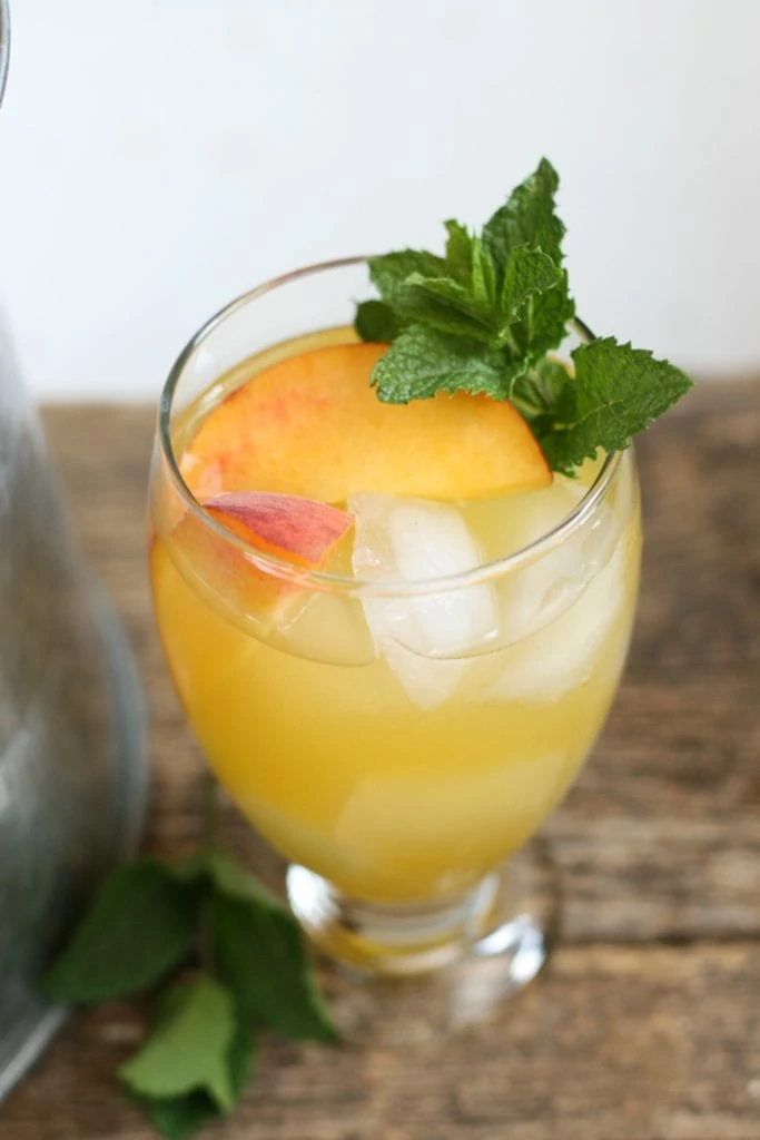 Summer Sangria with mint leaves in it.
