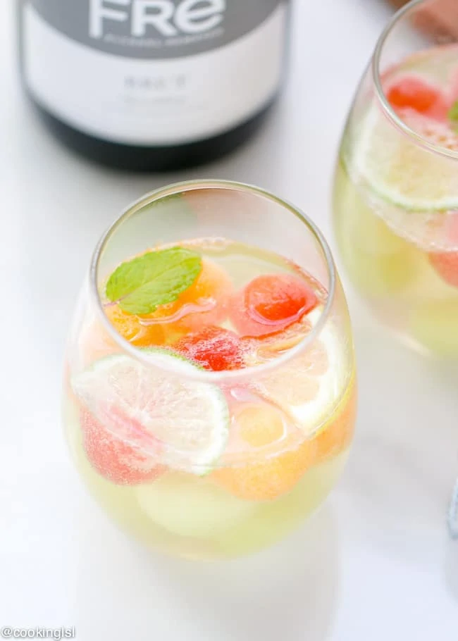 Sparkling Melon Ball Sangria on the table.