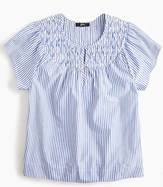 Smocked Cap-Sleeve Striped Top