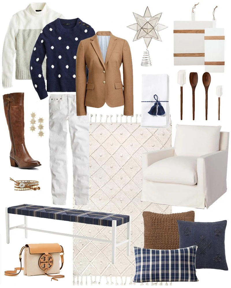 Details on all the best Columbus Day weekend sales, along with my top picks for home decor and fashion! I'm loving this navy blue, ivory and camel color combo right now for fall! Everything shown here is on sale this weekend!