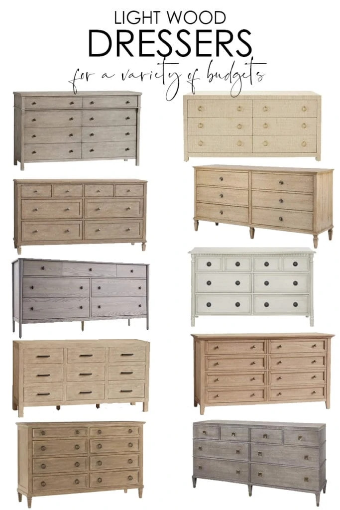 A collection of light wood dresser options that work well for a variety of decorating styles and budgets! These dressers give a slightly modern coastal look and have excellent reviews.