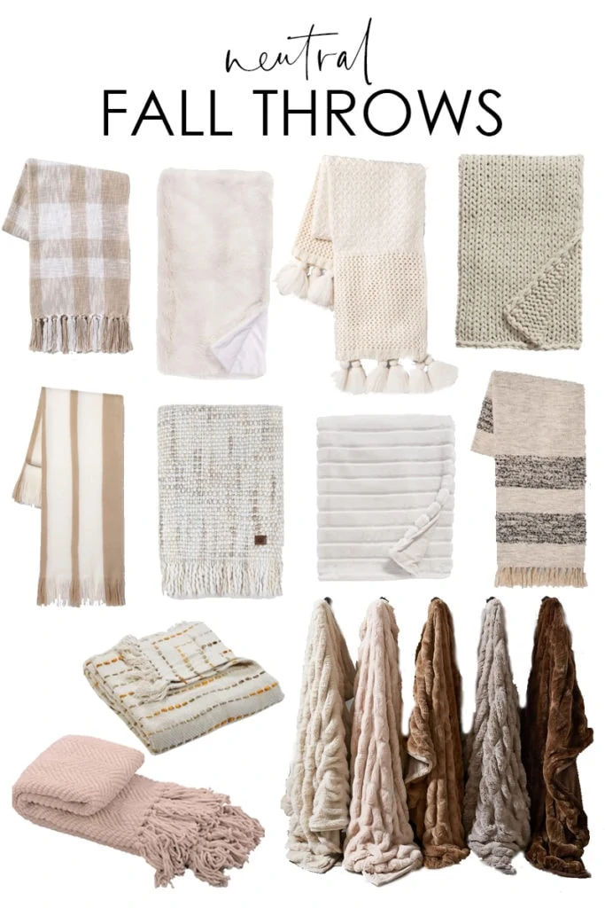 Neutral fall throws that are perfect for cool autumn days and nights! Includes fleece blankets, chunky knit throws, faux fur options and more!