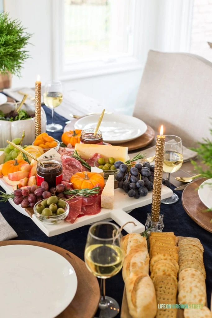 A colorful charcuterie spread perfect for fall and Thanksgiving!