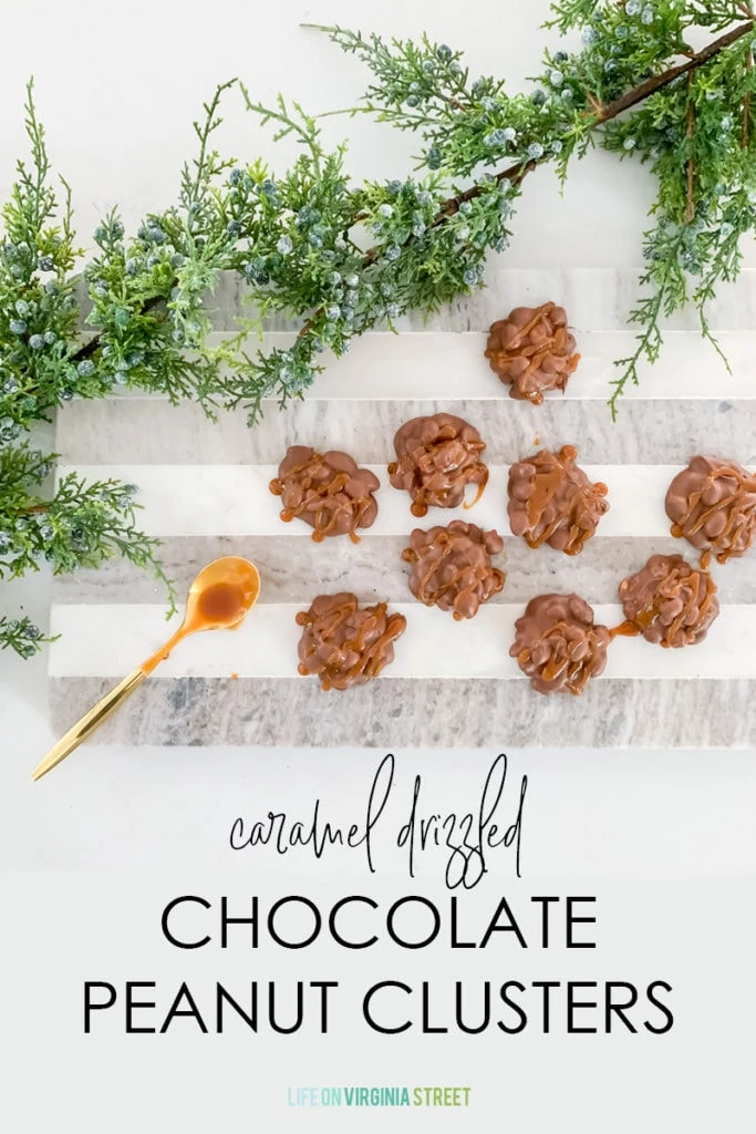 Caramel Drizzled Chocolate Peanut Clusters Recipe - Life On