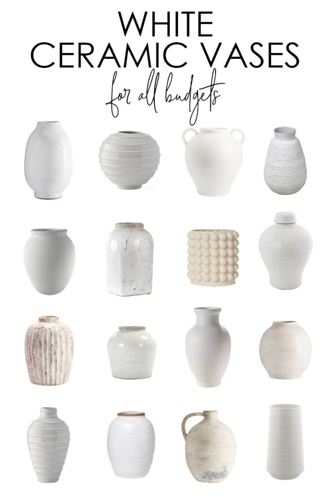 Gorgeous white ceramic vase options for all budgets. Also includes inspiration photos for styling!