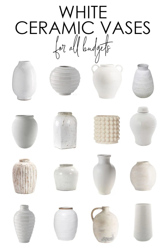 Gorgeous white ceramic vase options for all budgets. Also includes inspiration photos for styling!