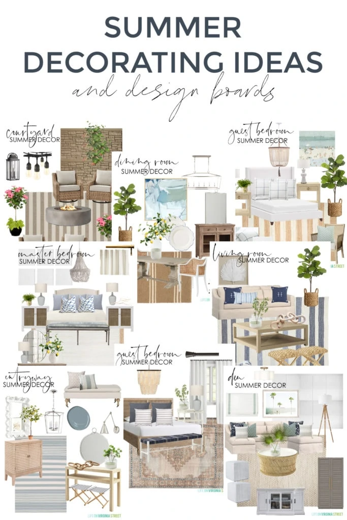 A collection of summer decorating ideas and design boards for every room in your home! All sources are included to re-create the look in your house and outdoor spaces.