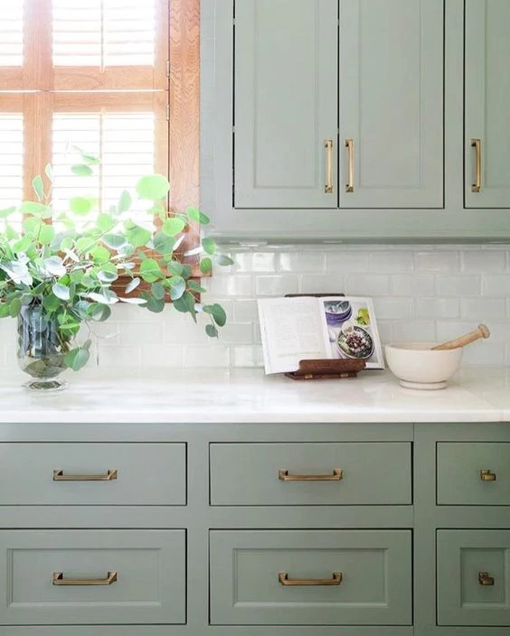 Sherwin Williams Clary Sage Kitchen Cabinets