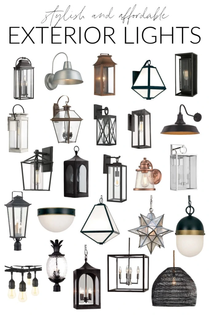 A collection of stylish and affordable exterior light fixtures for your home. Includes exterior wall mount fixtures, ceiling mount, post mount, and more in a variety of finishes and sizes!