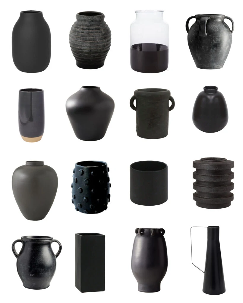 A collection of black vase options. The perfect accessory for fall decorating!