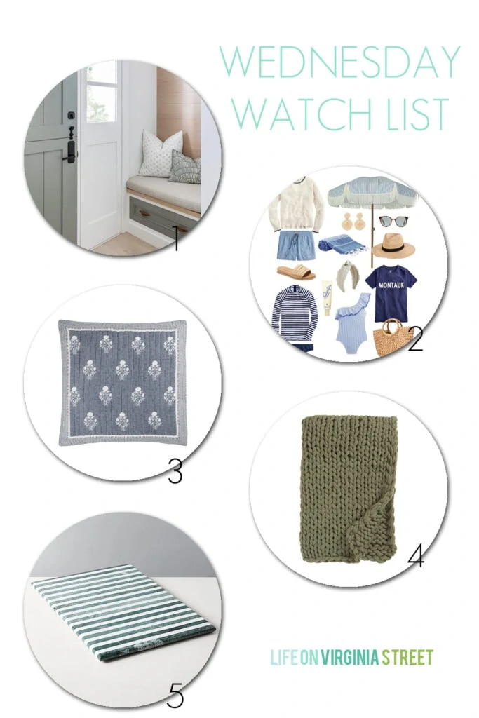 Sharing my top picks for the week including a stunning before & after home makeover, summer beach inspired outfits, cute quilted block print bedding, a chunky knit throw blanket, and striped marble serving boards.