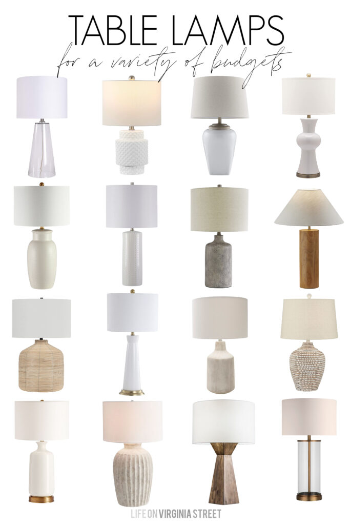 A collection of stylish table lamps for all budgets! These traditional and transitional lamps are perfect for so many decorating styles, including modern coastal decor!