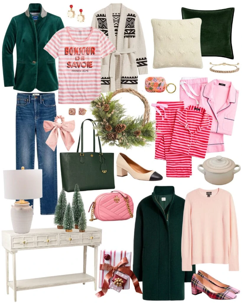 The best weekend sale items for women's fashion and holiday decor! Love this pink, red and dark green color combo!