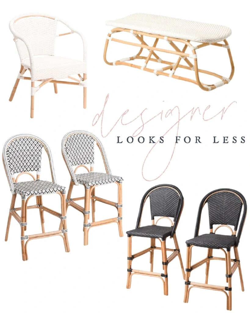 Designer look for less bistro armchair, bench and bistro style counter stools. Great look for less to the Serena & Lily barstools!