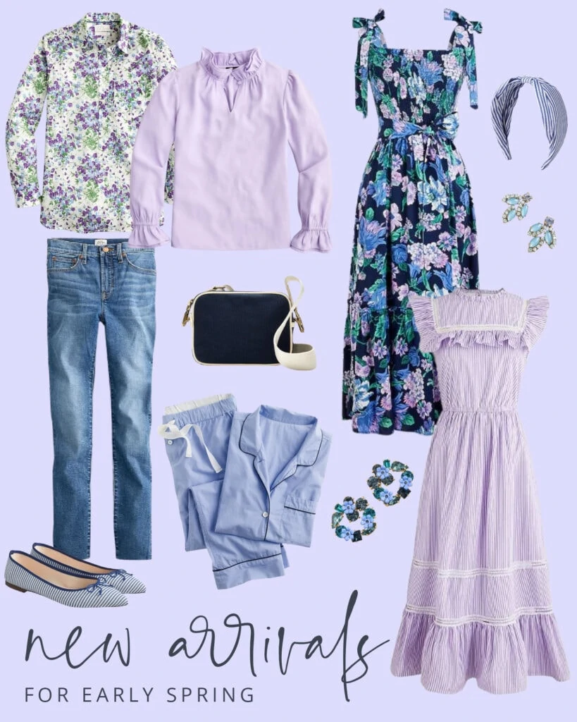 Shades of lavender spring outfit ideas including tops, dresses, pajamas, shoes, earrings, headbands and more!