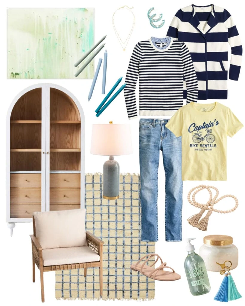 Favorite finds from the best weekend sales! Includes a striped sweater jacket, arched cabinet, abstract art, sandals, a cute graphic tee and more!