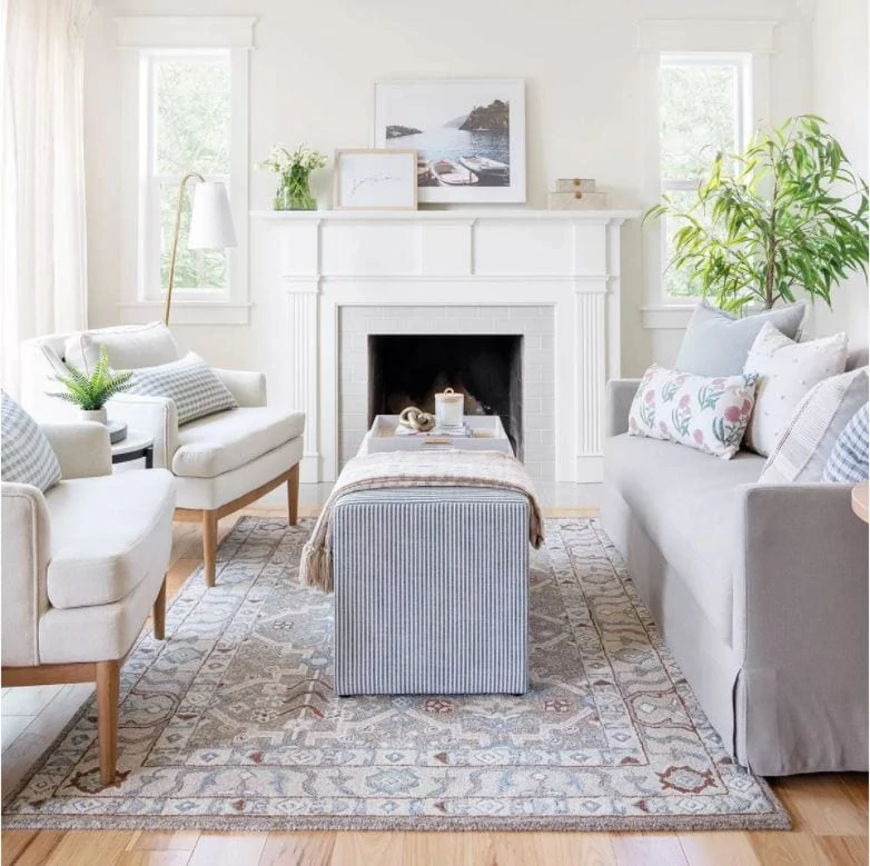 A California Coastal living room design with pieces from the Studio McGee Threshold line at Target!