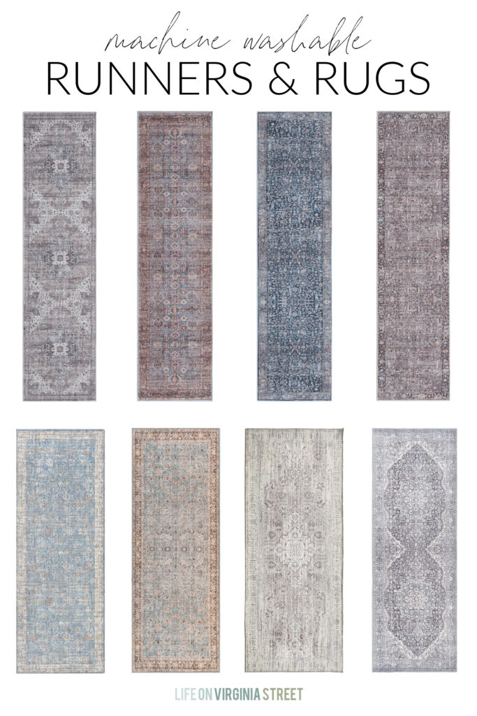 Machine washable runners and rugs that look like vintage rugs but are easy to wash and clean!