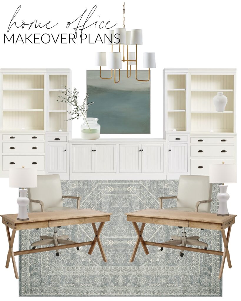 Alternatives to Built-In Cabinets In Our Home Office with an entertainment center from Pottery Barn mixed with matching bookcases.